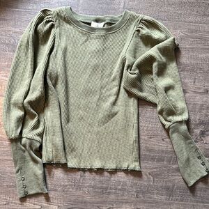 Olive Green Waffle Knit Women's Top